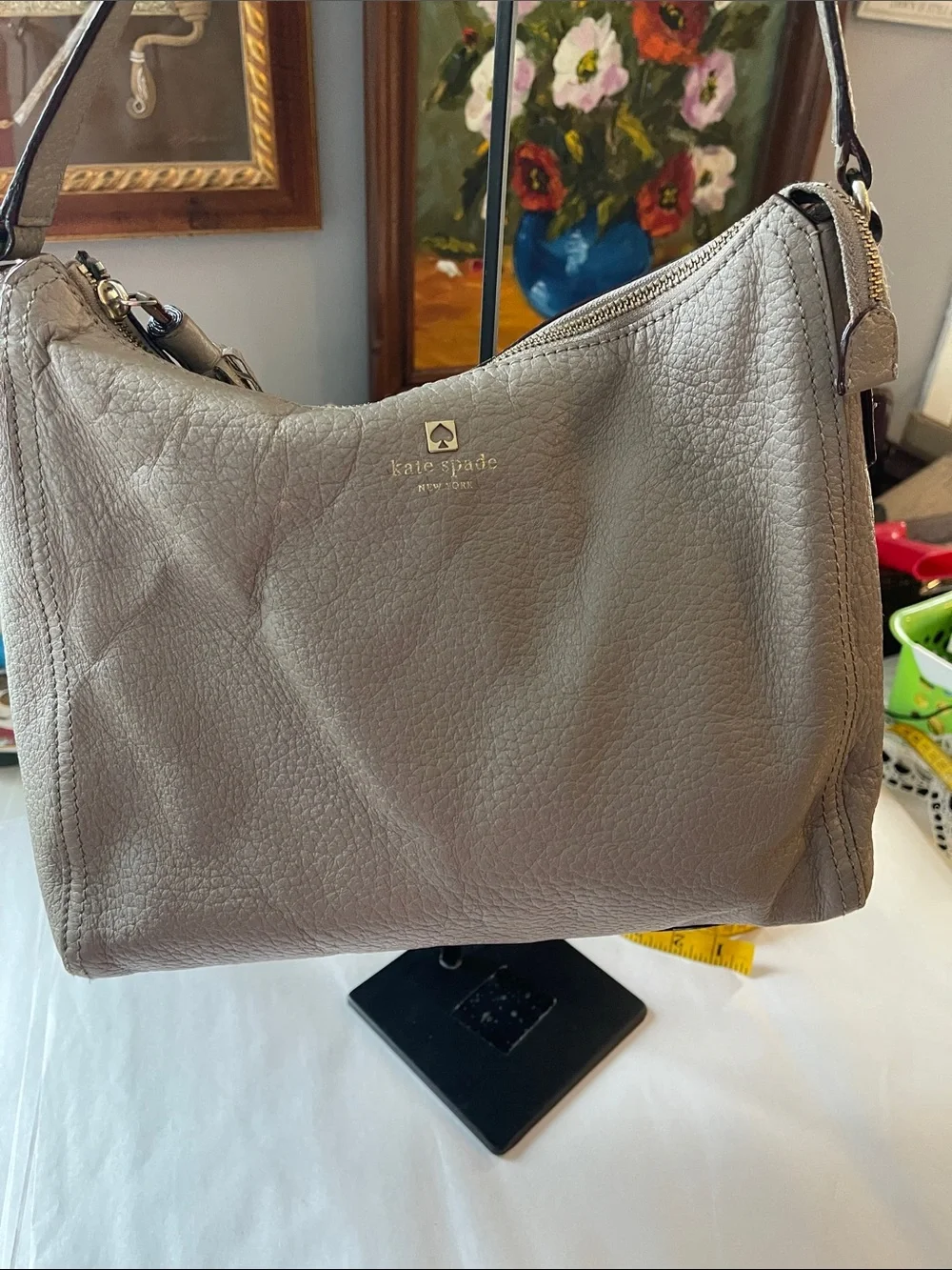 kate spade Gray Pebbled Leather Shoulder Bag